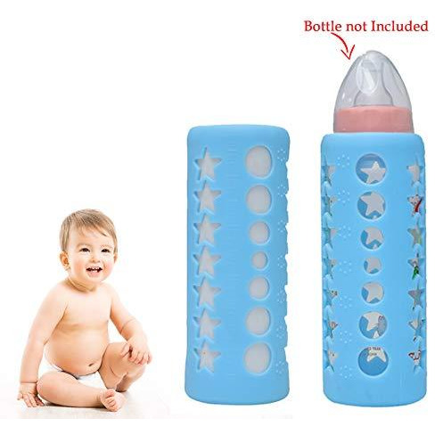 Safe-O-Kid - Pack of 2 - Silicone Baby Feeding Bottle Cover, Sleeve, Holder, Insulated Protection, All Bottle Types, Large 250 ml- Blue (Size Pack of 2)