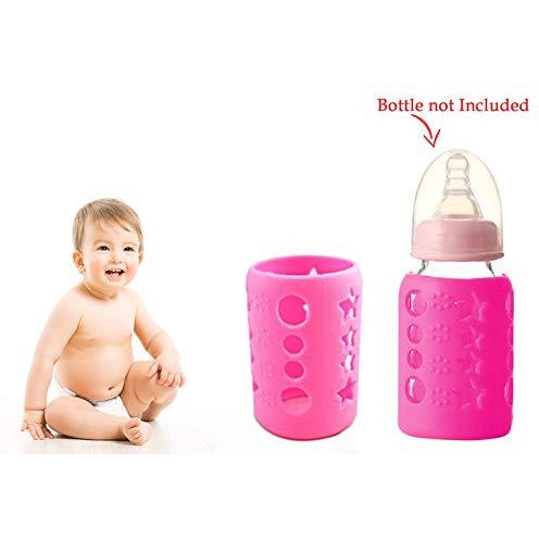 Safe-O-Kid- (Pack of 4) - Silicone Baby Feeding Bottle Cover, Sleeve, Holder, Insulated Protection, All Bottle Types, M-Size 120 ml, Pink (Size Pack of 4)