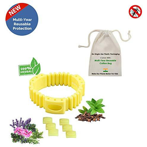 Safe-O-Kid Pack of 1Yellow Colour Triple Protection Mosquito Repellent Band with 6 Refills and 6 Anti Mosquito Patches- Highly Effective Patches by Safe-O-Mos