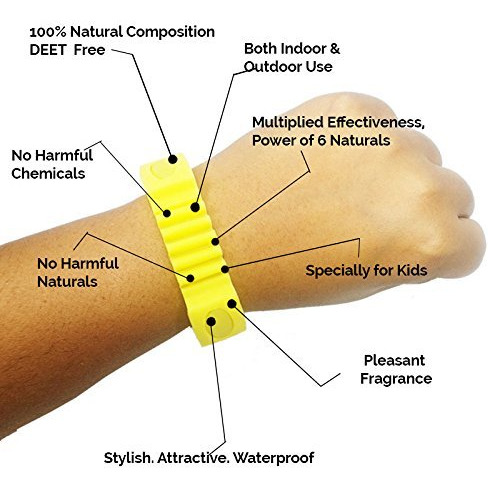 Safe-O-Kid Pack of 1Yellow Colour Triple Protection Mosquito Repellent Band with 6 Refills and 6 Anti Mosquito Patches- Highly Effective Patches by Safe-O-Mos