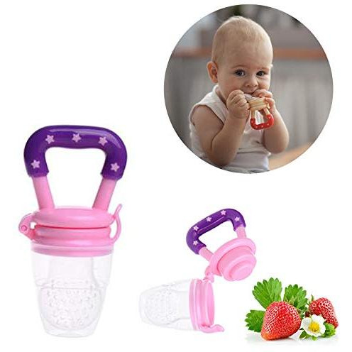 Safe-O-Kid- Pack of 2- High Quality, BPA Free, Veggie Feed Nibbler, Fruit Nibbler/Silicone Food, Soft Pacifier/Feeder for Baby (M Size for 6-9 Months Babies)- Pink (Size Pack of 2)