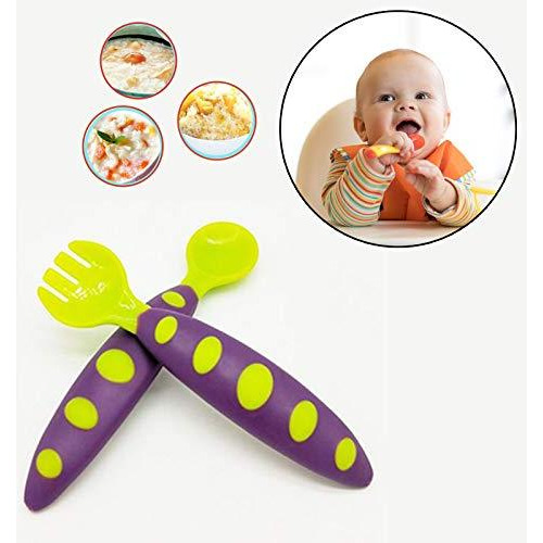 Safe-O-Kid 1 Spoon, 1 Fork Training Set with Box, Green & Purple (Size Pack of 1)