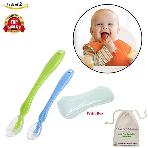 Safe-O-Kid - Pack of 2 - Soft Silicone Tip Spoons 2 Sets Box (4 Spoons), Yellow & Green (Size Pack of 2)