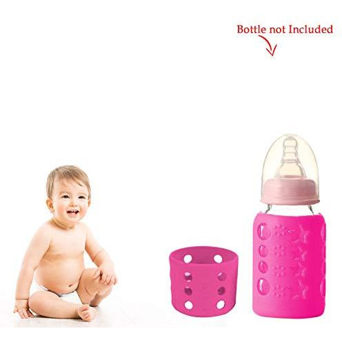 Safe-O-Kid -Pack of 2 - Silicone Baby Feeding Bottle Cover, Sleeve, Holder, Insulated Protection, All Bottle Types, Small 60 ml, Pink (Size Pack of 2)