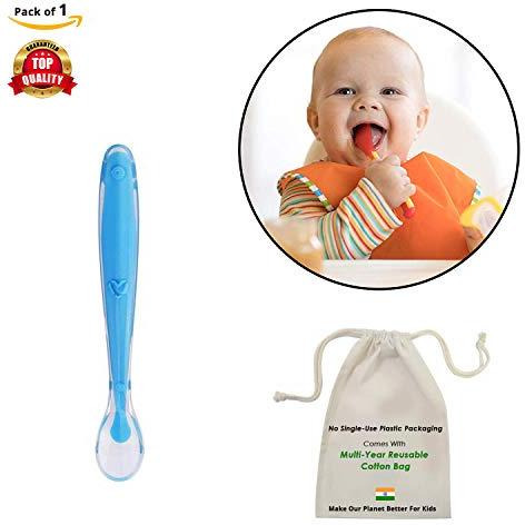 Safe-O-Kid 1 Soft Tip Silicone Spoon, Blue (Size Pack of 1)