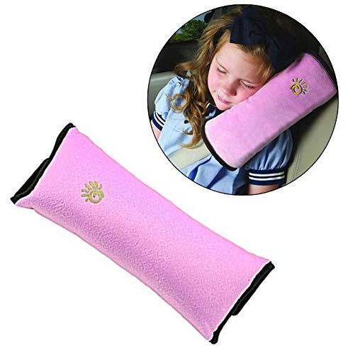 Safe-O-Kid 1 Seat Belt Mounted Pillow/Neck Support Pillow, Seat Strap Cushion for Kids, Toddlers- Pack of 1, Pink (Size Pack of 1)