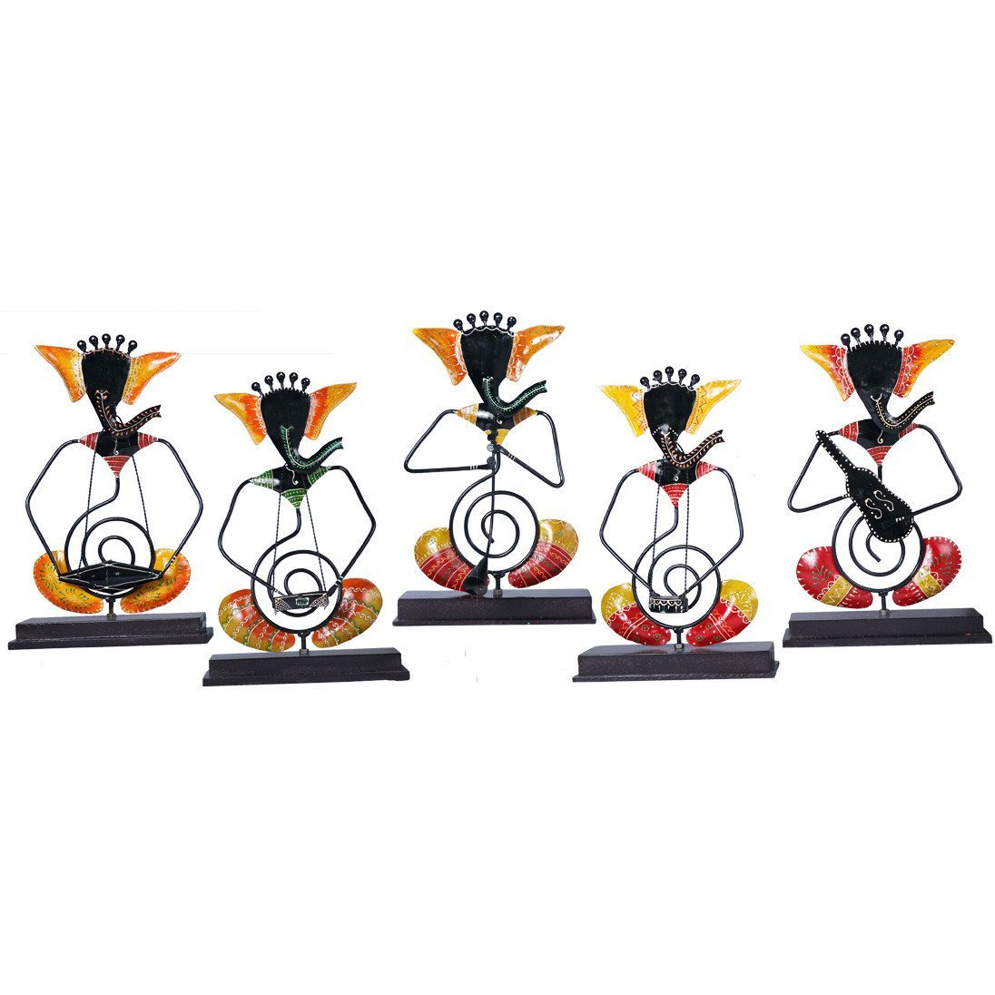 CraftedIndia Antique Ganesha Musician Showpiece Set of 5