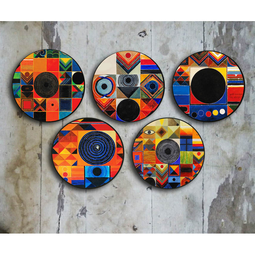 CraftedIndia Abstract Tantric Art Ceramic Wall Plate Set of 5