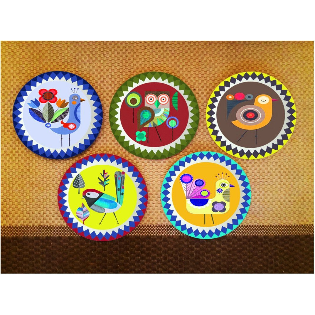 CraftedIndia Colorful Scandinavian Bird Design Wall Plates