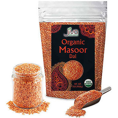 Case of 12 - Jiva Organics Organic Masoor Dal - 2 Lb (908 Gm)