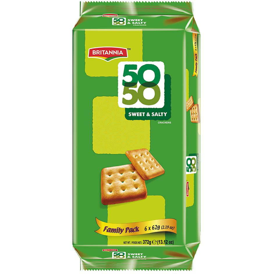 Case of 8 - Britannia 50 50 Sweet N Salty Crackers Family Pack - 372 Gm (13.12 Oz)