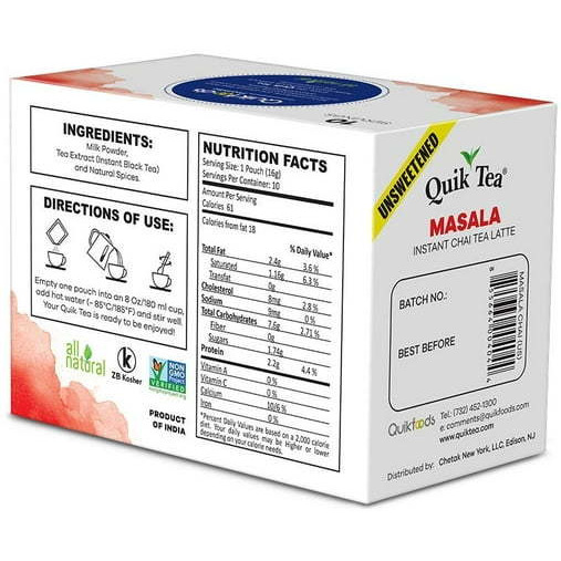 Quick Tea Masala Chai Unsweetened - 160 Gm (5.64 Oz)