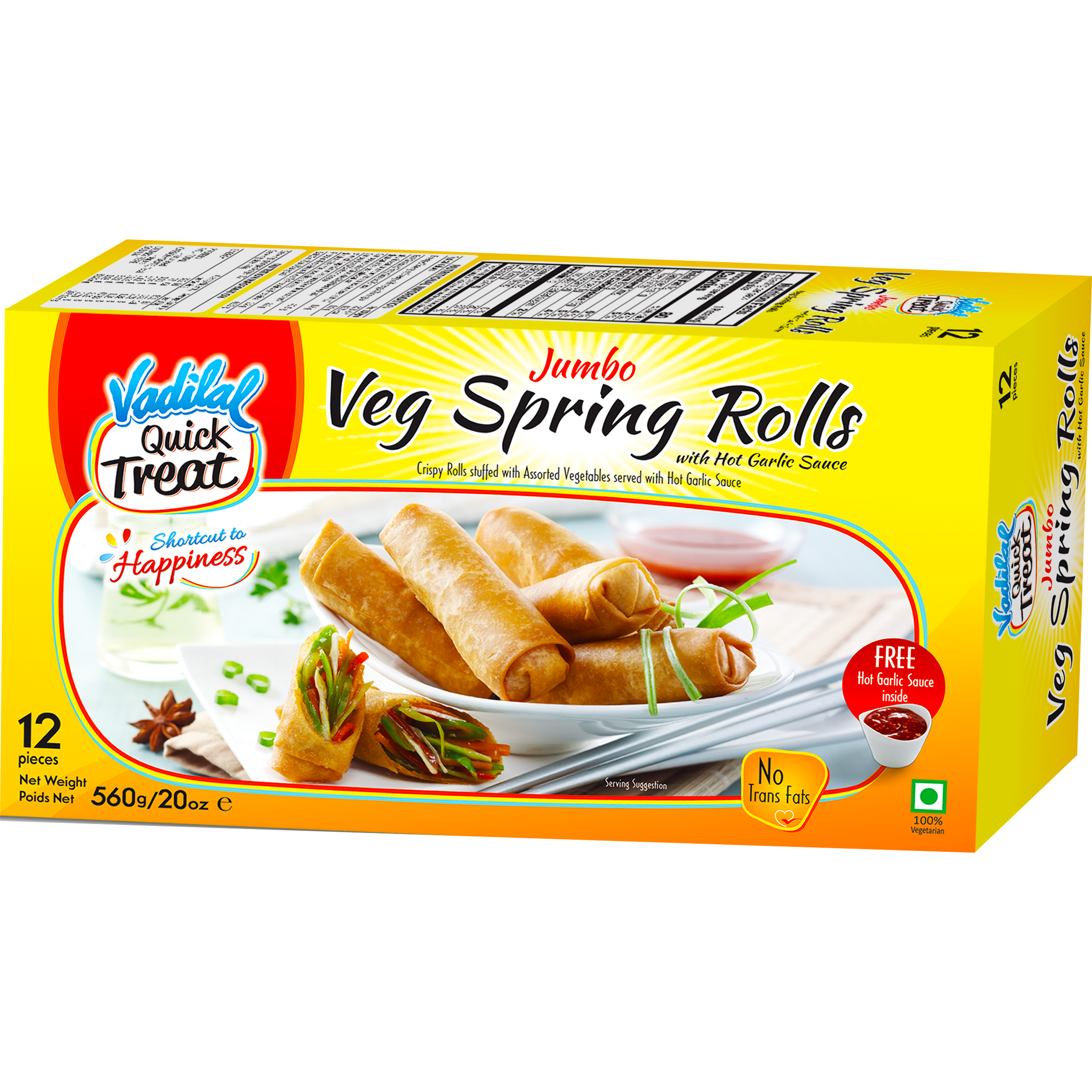 Vadilal Quick Treat Jumbo Veg Spring Rolls 12 Pc - 19.75 Oz (560 Gm)