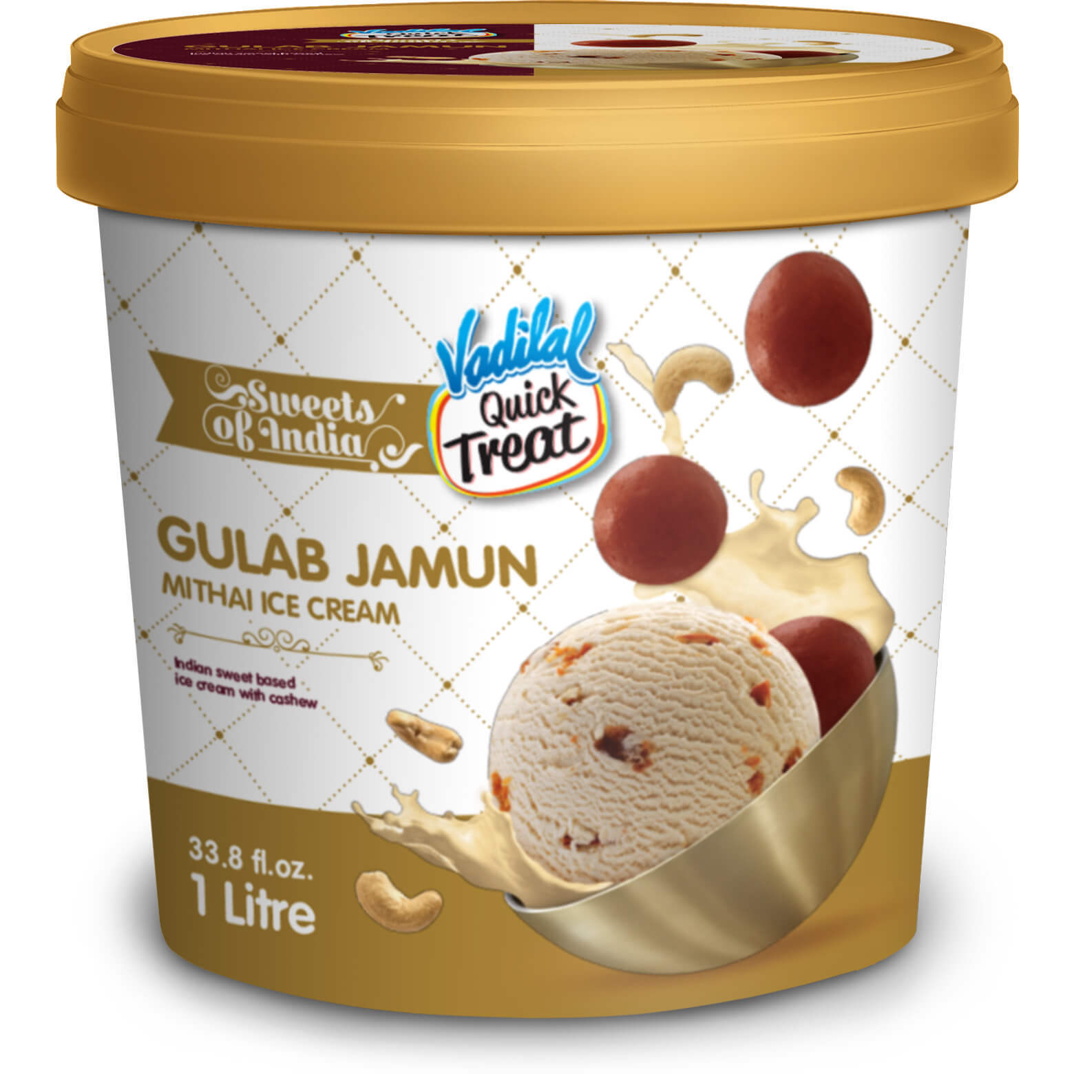 Vadilal Gulab Jamun Mithai Ice Cream - 1 L (33.8 Fl Oz)
