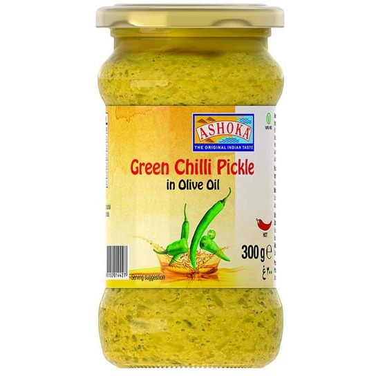 Ashoka Green Chilli Pickle In Olive Oil - 300 Gm (10 Oz)