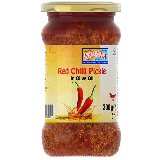 Case of 6 - Ashoka Red Chilli Pickle In Olive Oil - 300 Gm (10.6 Oz) [Fs]