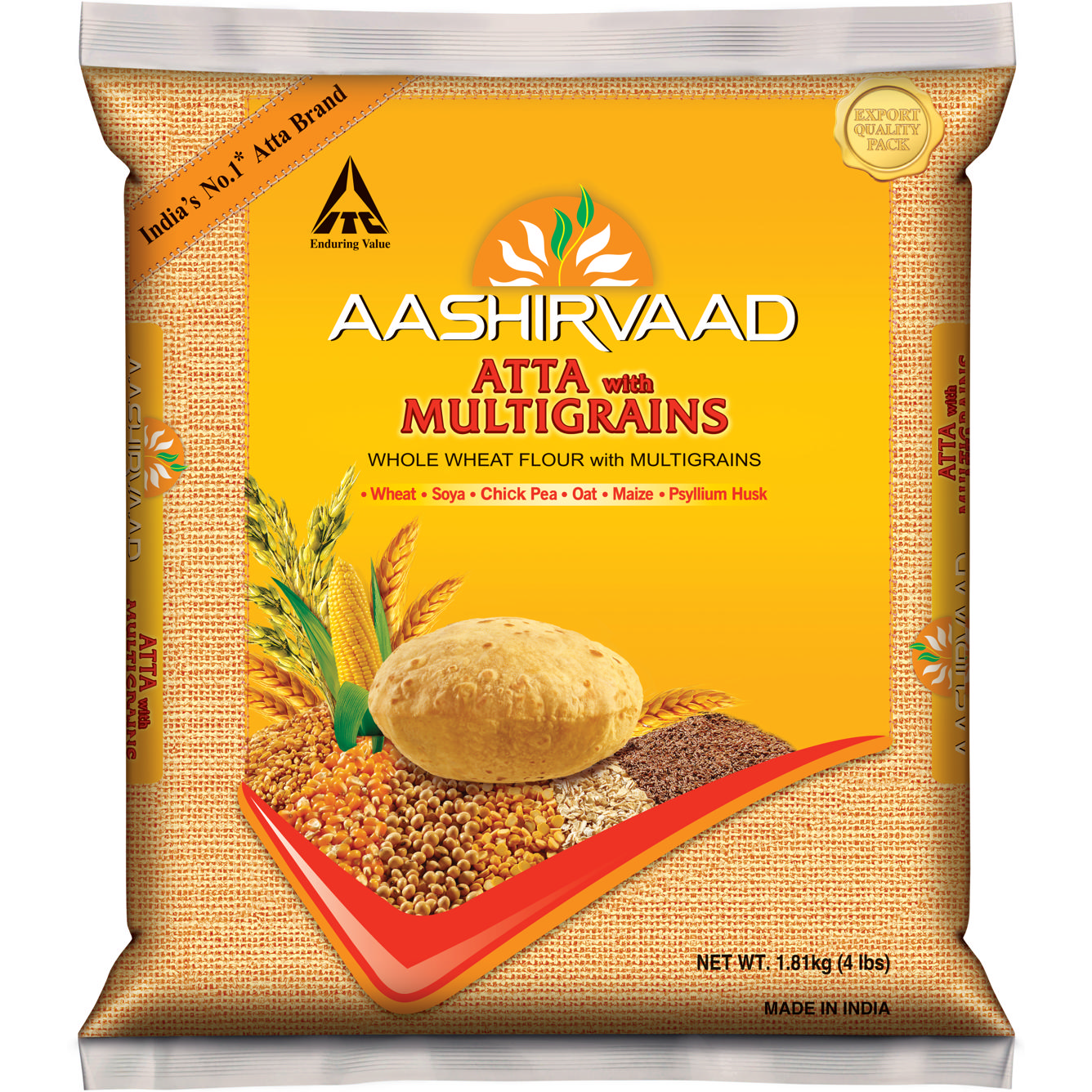 Case of 10 - Aashirvaad Atta Multigrains - 4 Lb (1.8 Kg)