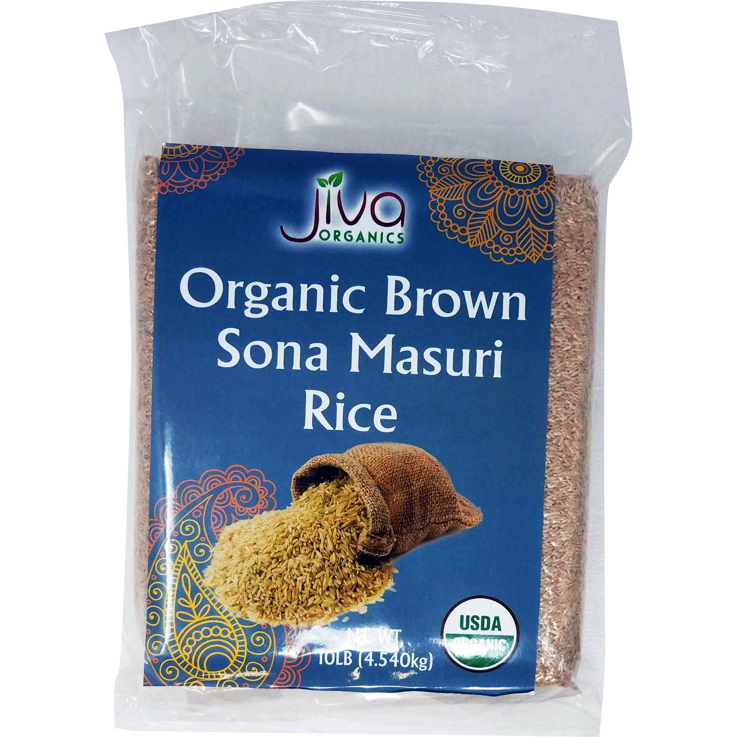 Case of 4 - Jiva Organics Organic Brown Sona Masuri Rice - 10 Lb (4.5 Kg)