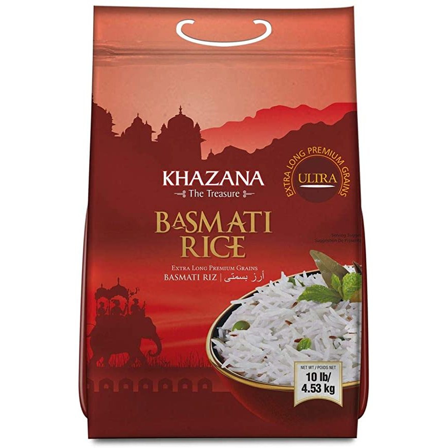 Case of 4 - Khazana Brown Basmati Rice Extra Long Premium Grain - 10 Lb (4.5 Kg)