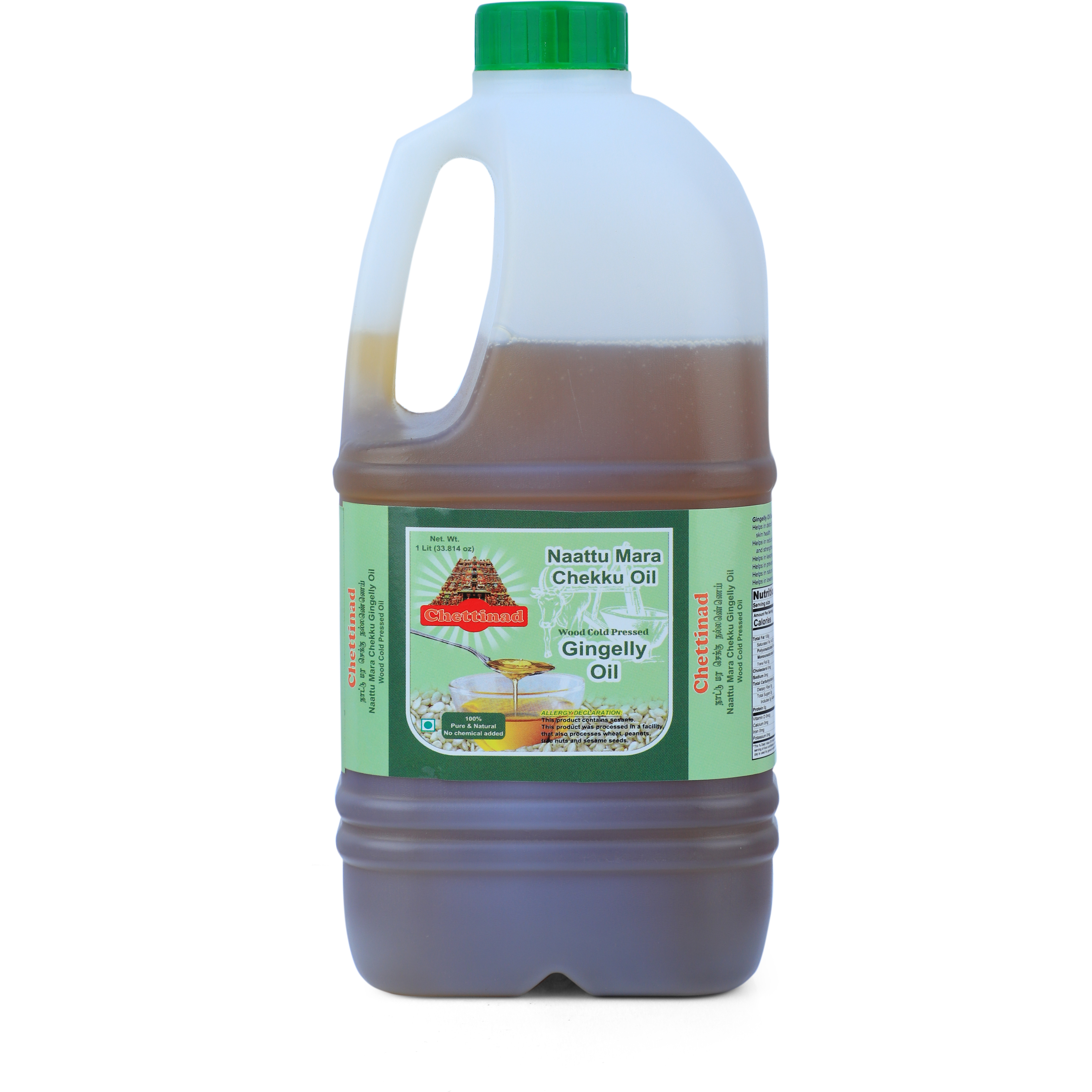 Chettinad Naattu Mara Chekku Oil Wood Cold Pressed Gingelly Oil - 1 L (33.8 Fl Oz) [FS]