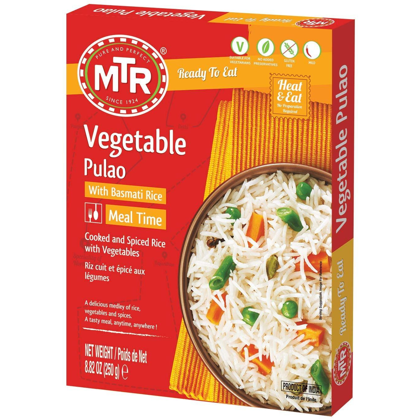 MTR Ready To Eat Vegetable Pulao - 250 Gm (8.8 Oz)