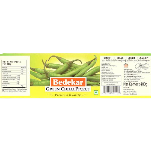 Bedekar Green Chilli Pickle - 400 Gm (14 Oz)