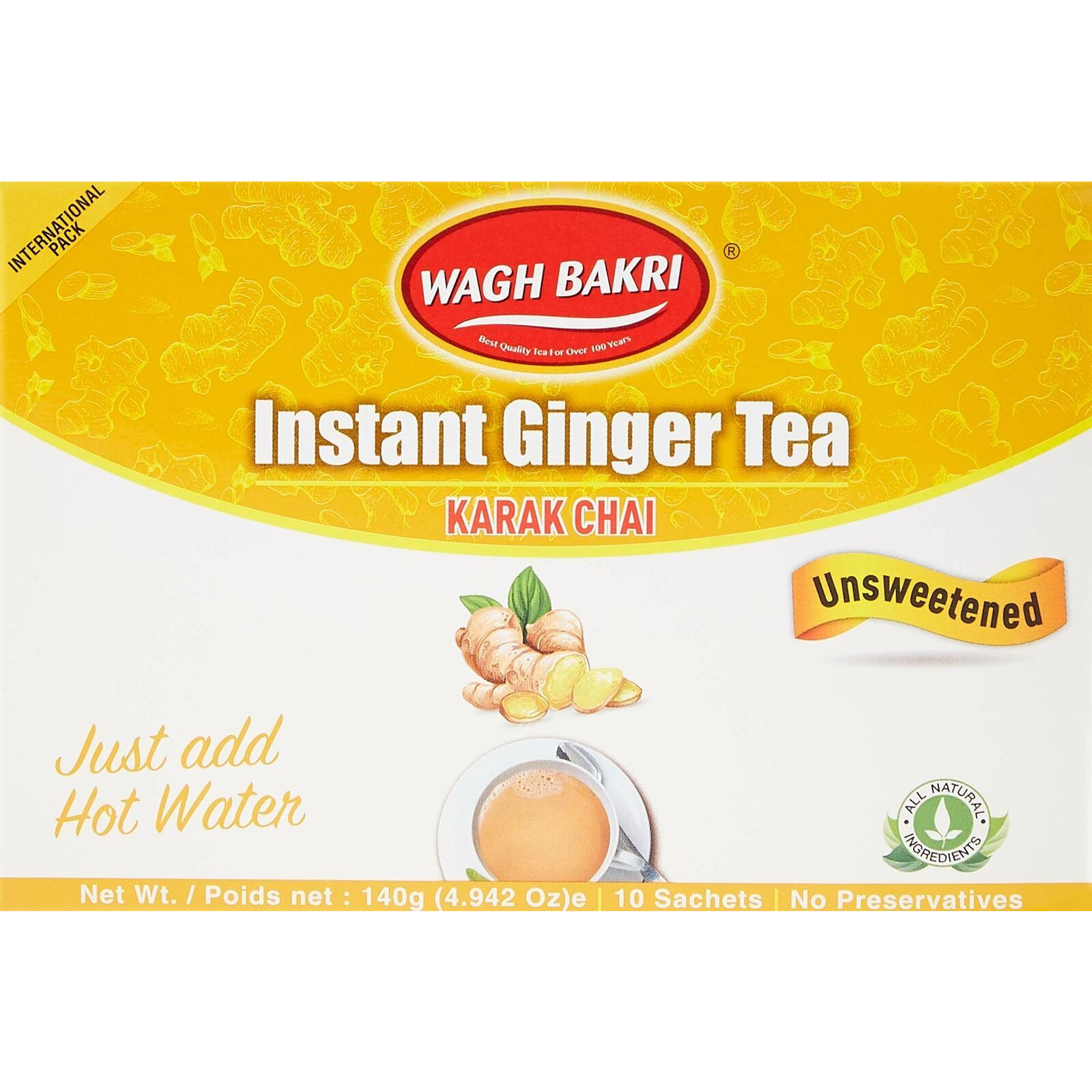 Wagh Bakri Unsweetened Ginger Chai - 140 Gm (5 Oz)