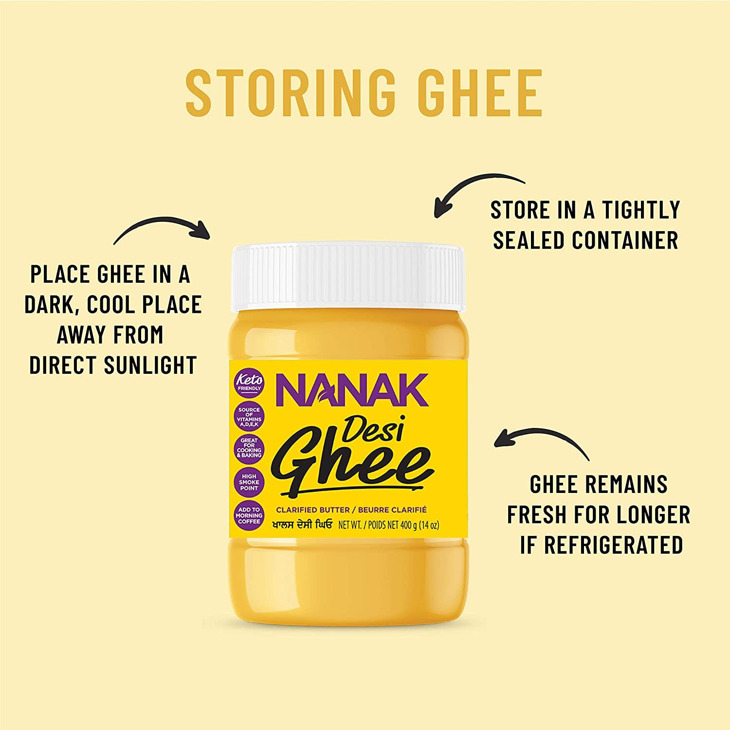 Nanak Desi Ghee Clarified Butter - 800 Gm (1.76 Lb)
