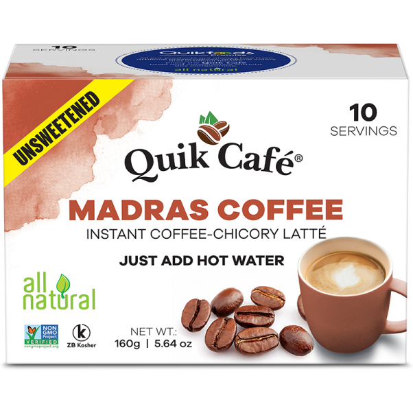 Case of 10 - Quik Cafe Madras Coffee Unsweetened - 160 Gm (5.64 Oz)