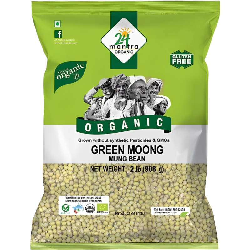 24 Mantra Organic Green Whole Moong Mung Beans - 2 Lb (908 Gm)