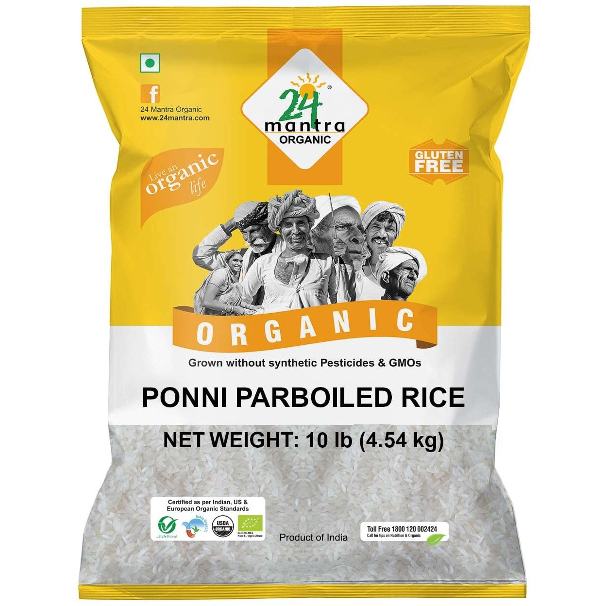Case of 4 - 24 Mantra Organic Ponni Parboiled Rice - 10 Lb (4.5 Kg)