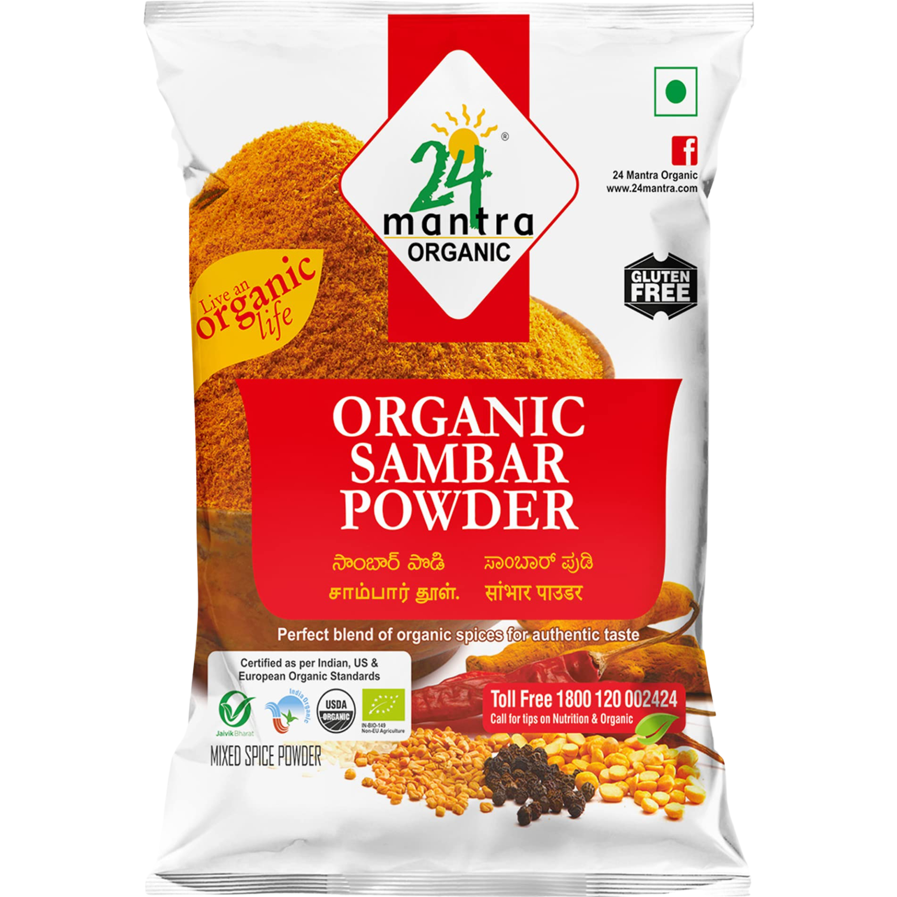 24 Mantra Organic Sambar Powder - 100 Gm (3.5 Oz)