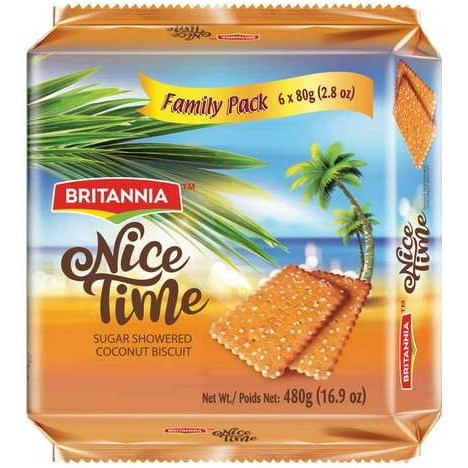 Case of 5 - Britannia Nice Time Coconut Biscuits - 480 Gm (16.9 Oz)
