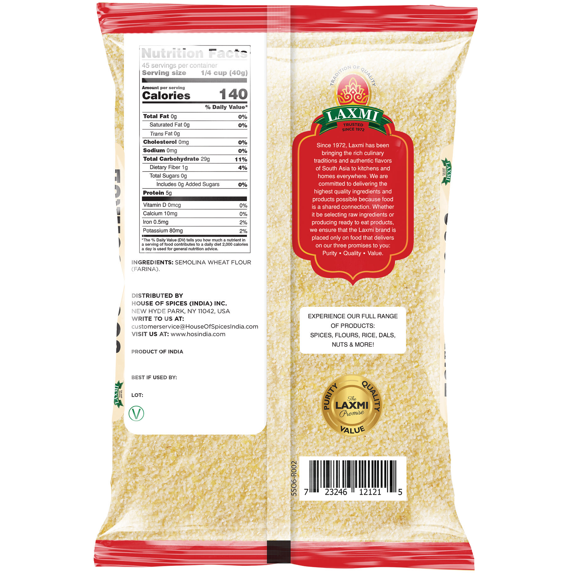 Laxmi Sooji Wheat Farina - 4 Lb (1.81 Kg)