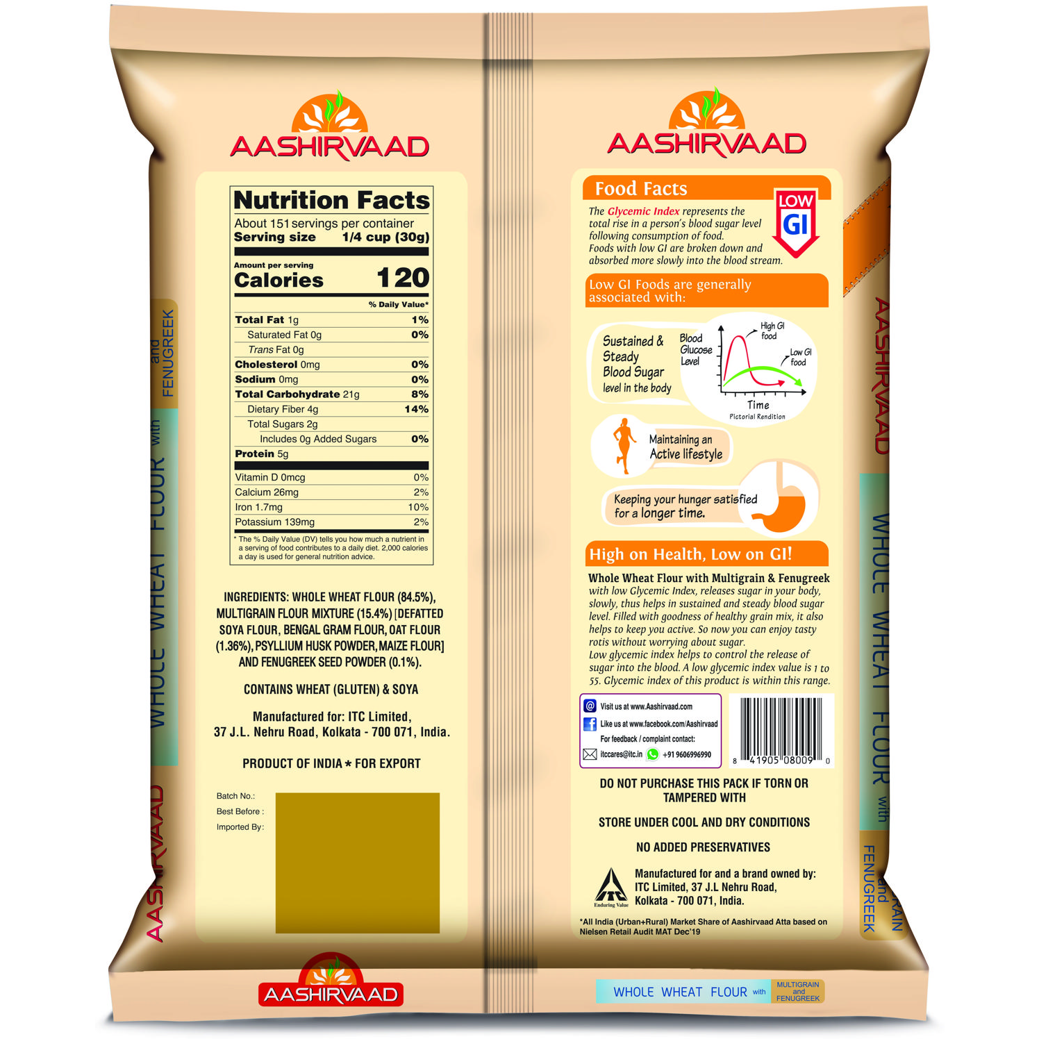 Aashirvaad Low GI Flour - 10 Lb (4.5 Kg)