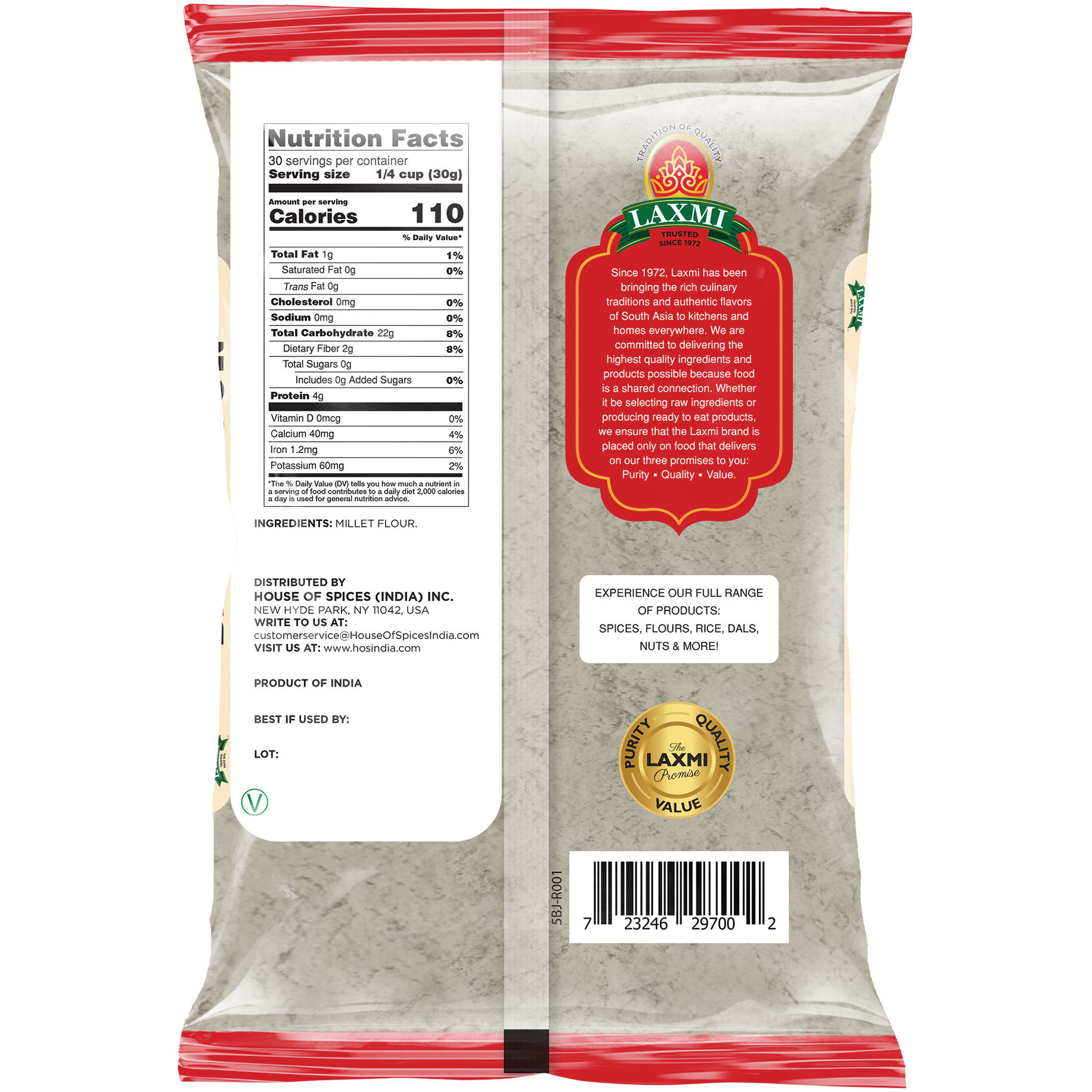 Laxmi Bajri Flour - 2 Lb (907 Gm)