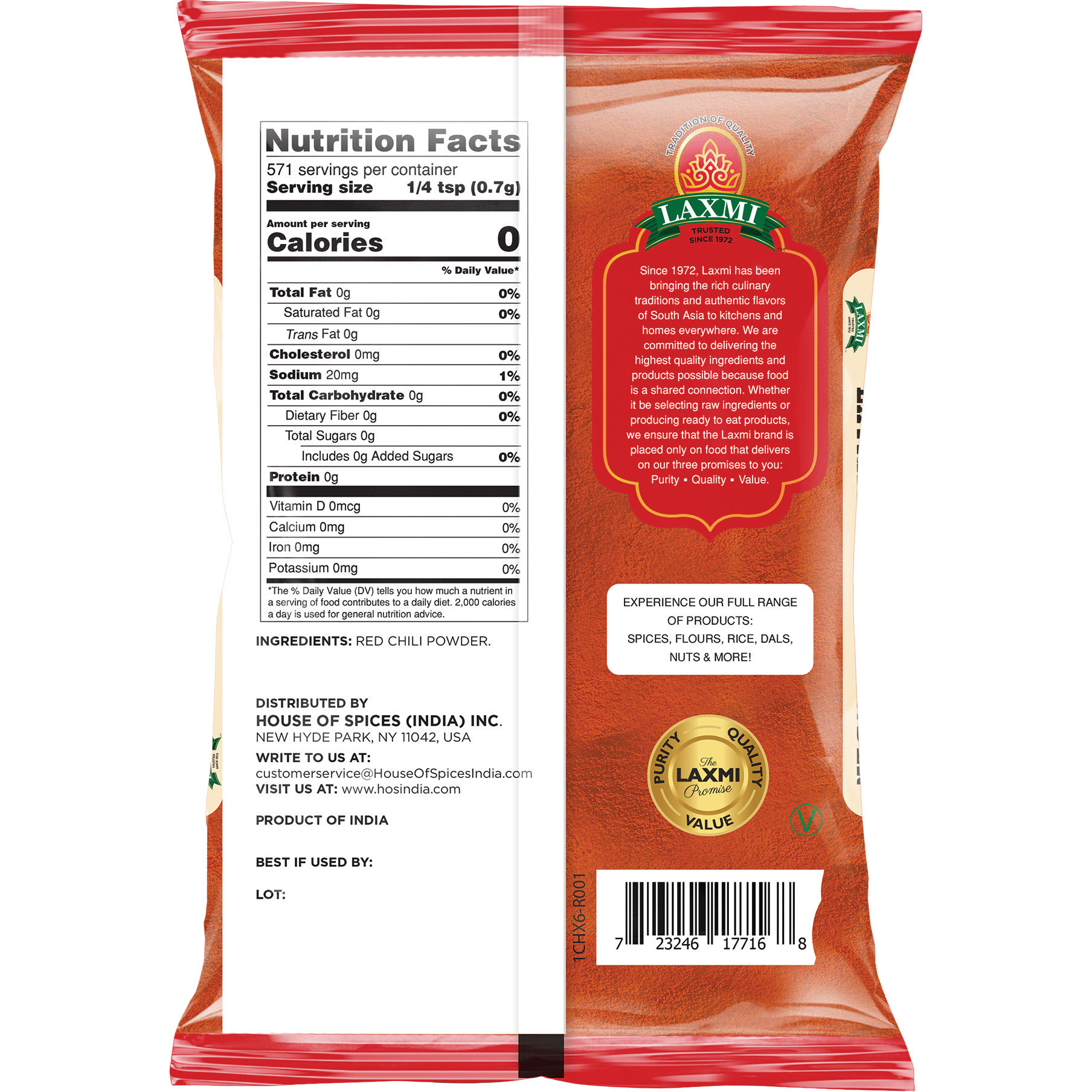 Laxmi Red Chilli Powder Xtra Hot - 14 Oz (400 Gm)