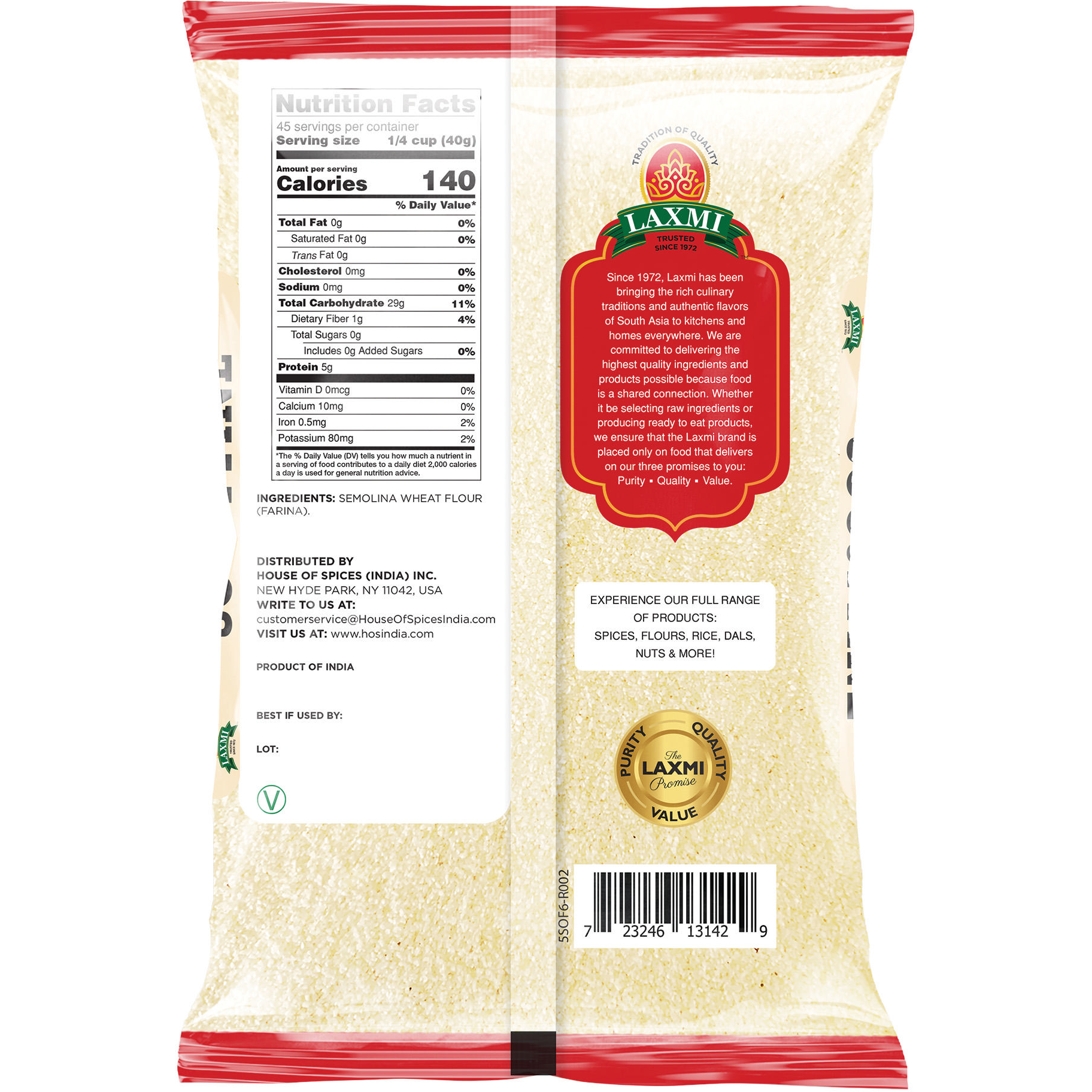 Laxmi Sooji Fine - 4 Lb (1.81 Kg)