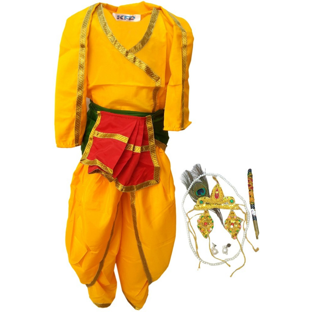 KFD Bal Krishna fancy dress for kids,Krishna leela/Janmashtami/Kanha/Mythological Character for Annual function/Theme Party/Competition/Stage Shows Dress