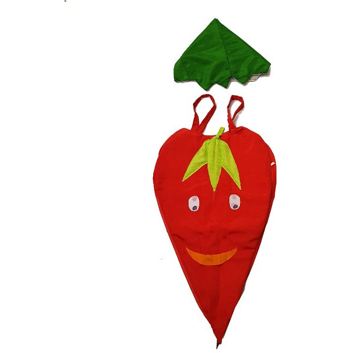 Kaku Fancy Dresses RedChilly cutout with Cap for kids