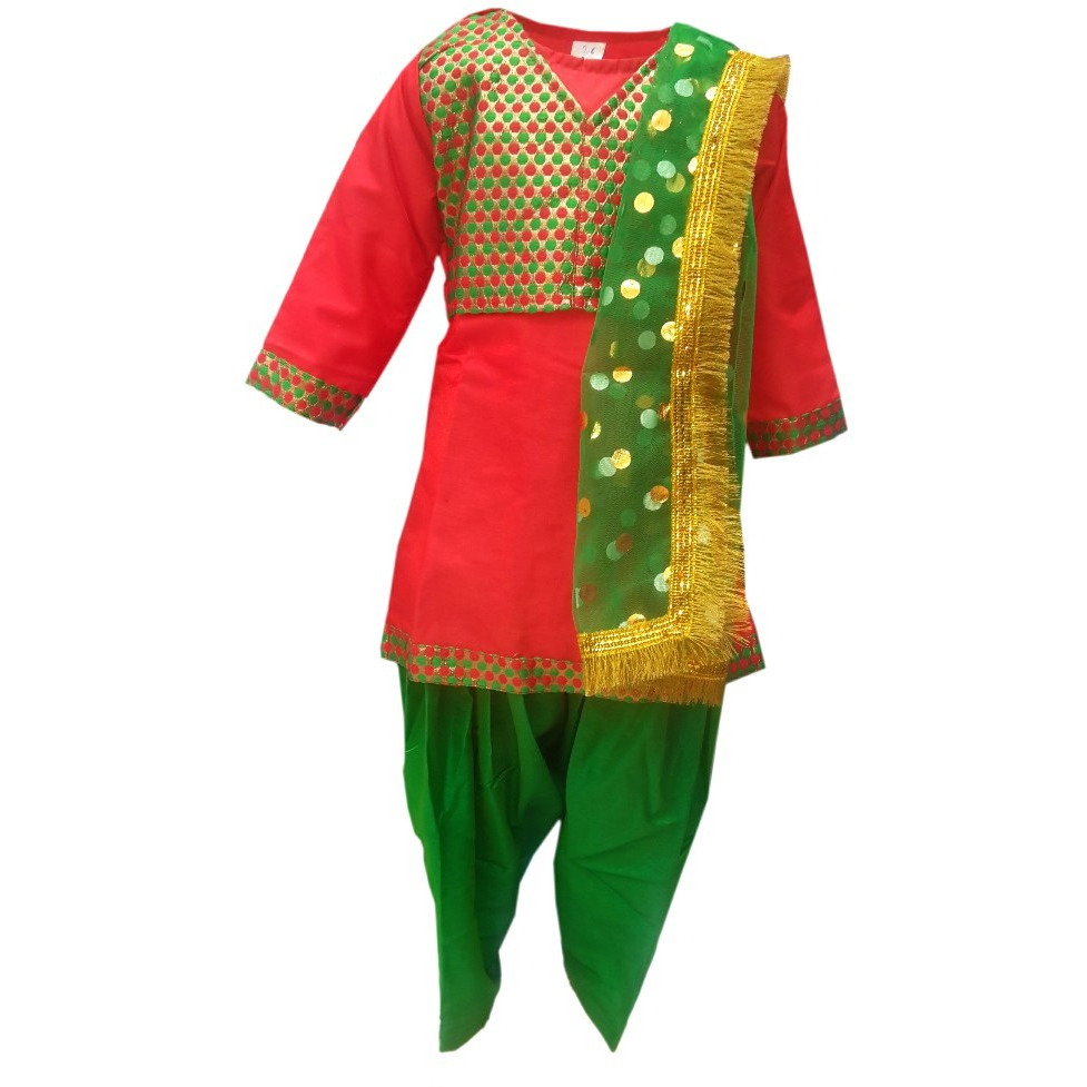 KFD Punjabi Girl fancy dress for kids,Indian State Traditional Wear Costume for Annual function/Theme party/Competition/Stage Shows/Birthday Party Dress