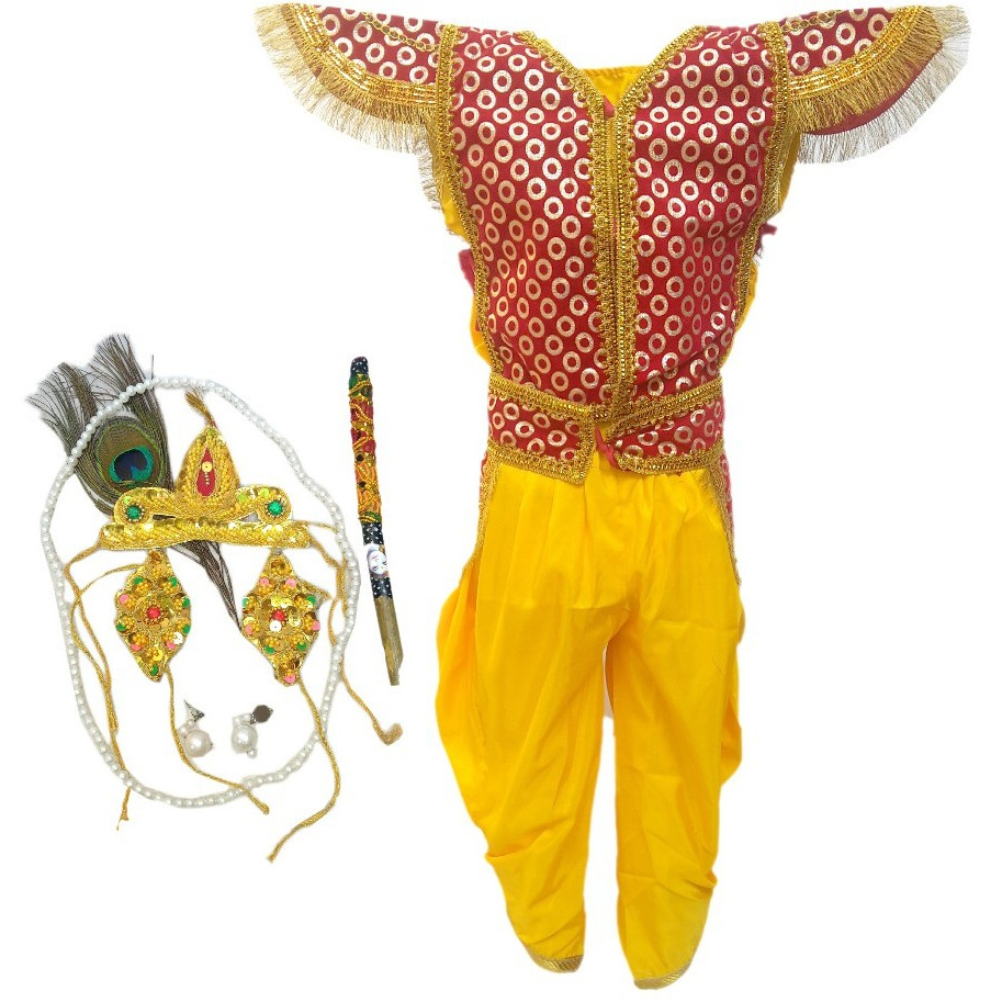 KFD Lord Krishna fancy dress for kids,Krishnaleela/Janmashtami/Kanha/Mythological Character for Annual function/Theme Party/Competition/Stage Shows Dress