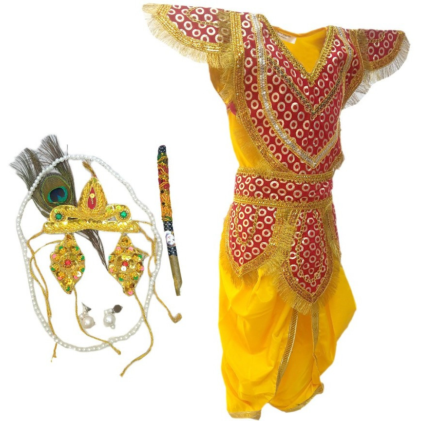 KFD Lord Krishna fancy dress for kids,Krishnaleela/Janmashtami/Kanha/Mythological Character for Annual function/Theme Party/Competition/Stage Shows Dress