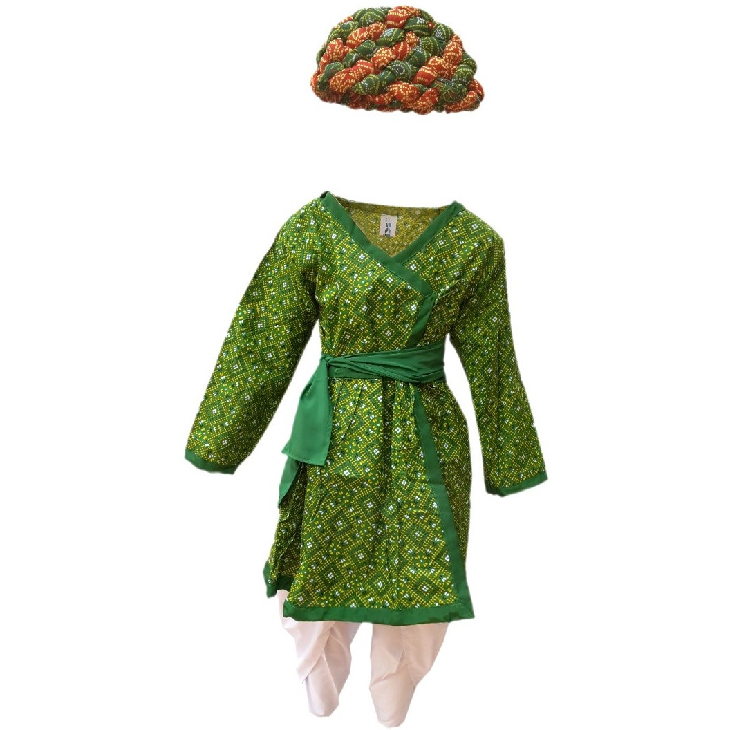 KFD Rajasthani Boy Green Color fancy dress for kids,Indian State Traditional Wear for Annual function/Theme party/Competition/Stage Shows Dress