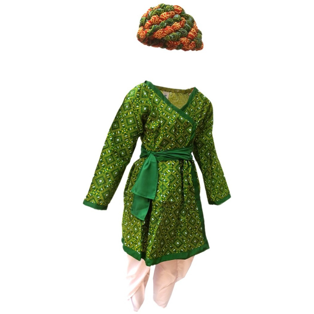 KFD Rajasthani Boy Green Color fancy dress for kids,Indian State Traditional Wear for Annual function/Theme party/Competition/Stage Shows Dress