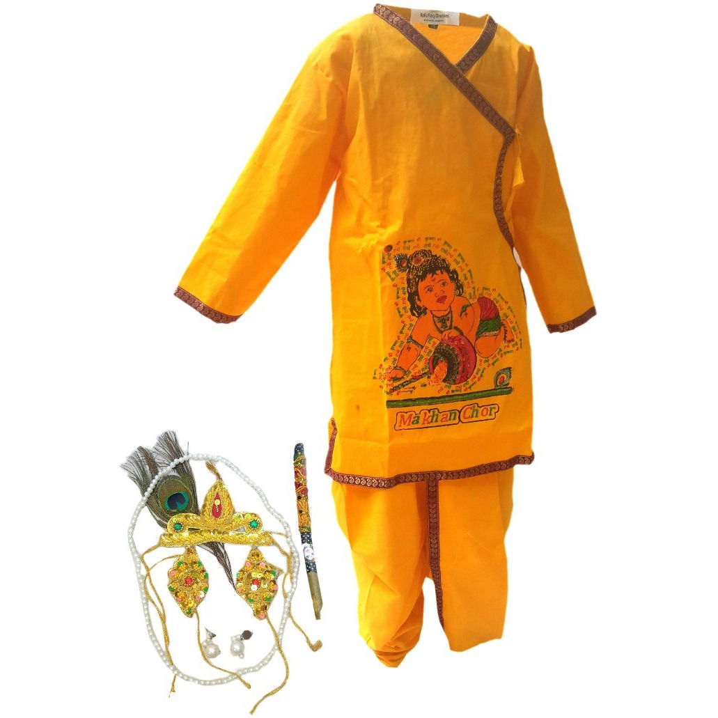 KFD Krishna  fancy dress for kids cotton fabric,Krishnaleela/Janmashtami/Kanha/Mythological Character for Annual functionTtheme Party/Competition/Stage Shows Dress