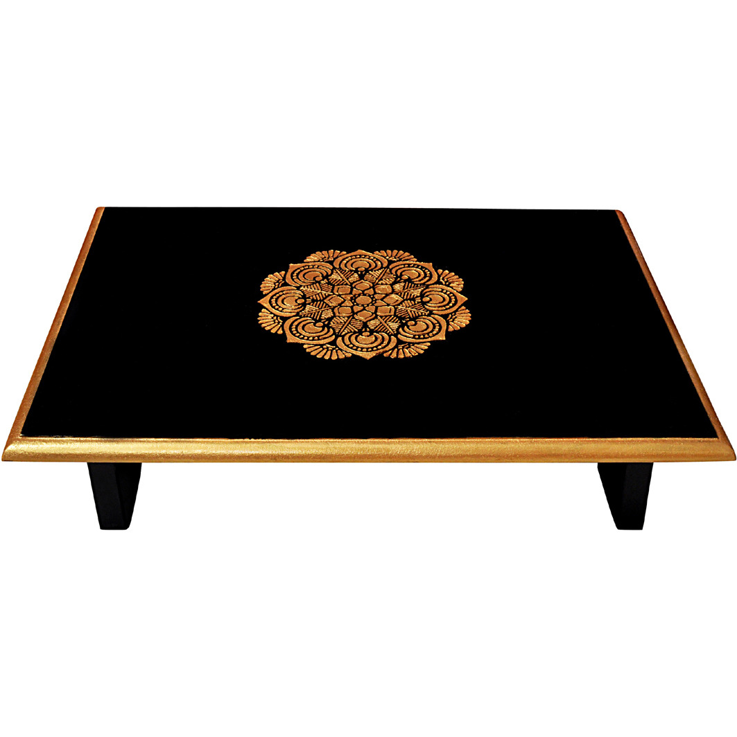 Handmade Wooden Puja Chowki Home Decorative End Table Coffee Stool Rakhi Gift for Sister (Color: Black)