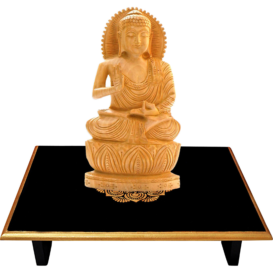 Handmade Wooden Puja Chowki Home Decorative End Table Coffee Stool Rakhi Gift for Sister (Color: Black)