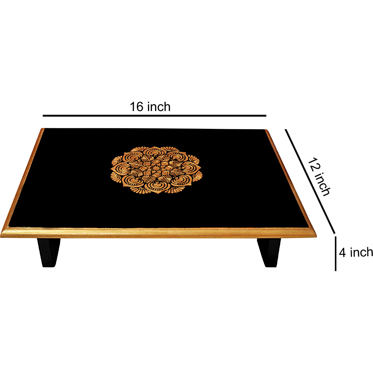 Handmade Wooden Puja Chowki Home Decorative End Table Coffee Stool Rakhi Gift for Sister (Color: Black)