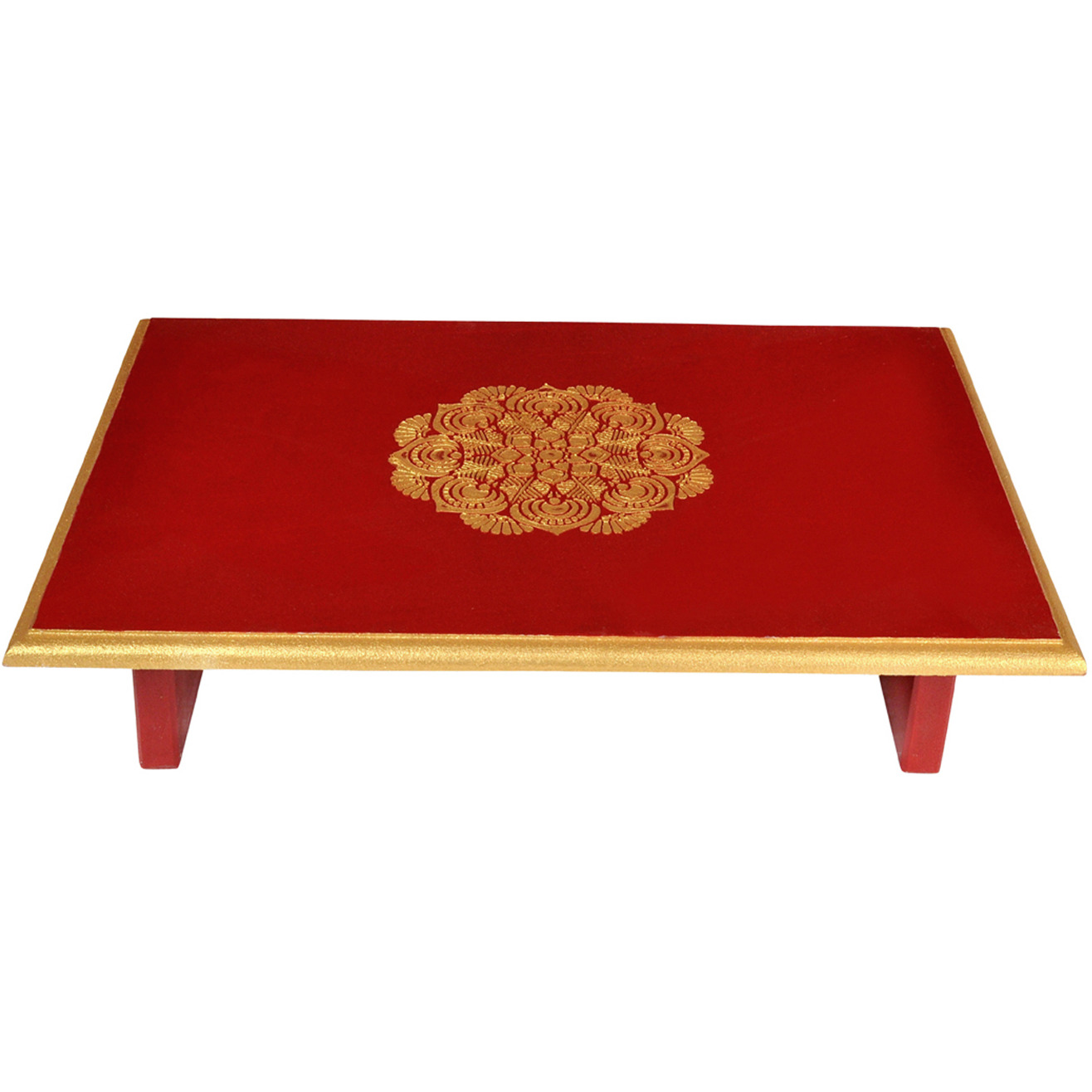 Handmade Wooden Puja Chowki Home Decorative End Table Coffee Stool Rakhi Gift for Sister (Color: Red)